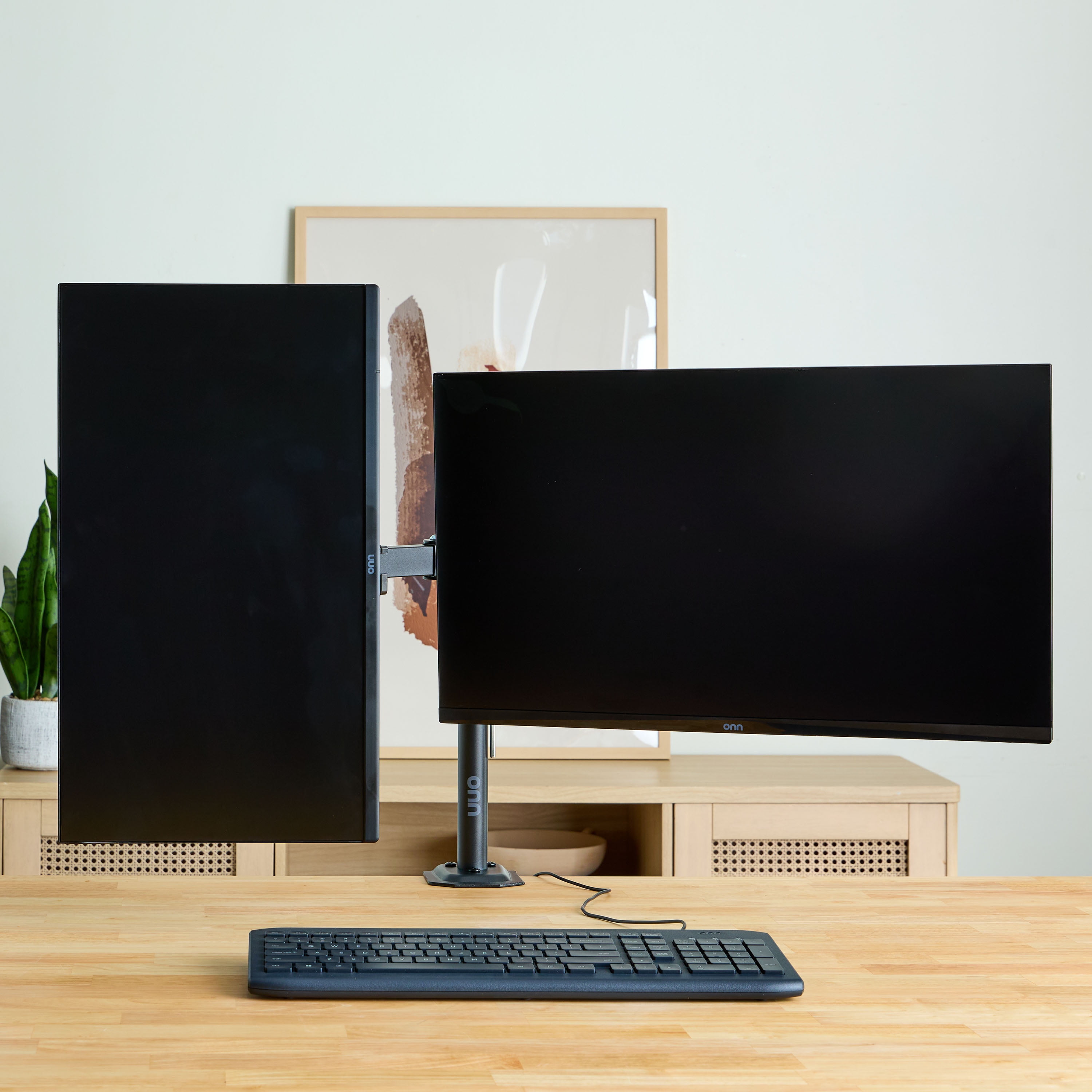 onn Full Motion Dual Monitor Desk Mount, Fits 2 Screens up to 32 Inches - Rotate, Tilt & Swivel, VESA