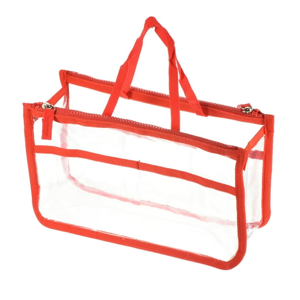 Bolsa de tocador cosmética clara de EVA Uxcell con correa de mango, roja