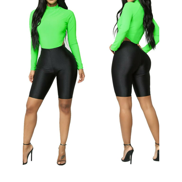 Wholesale Womens Black Shorts with Neon Green Piping From Gym Clothes