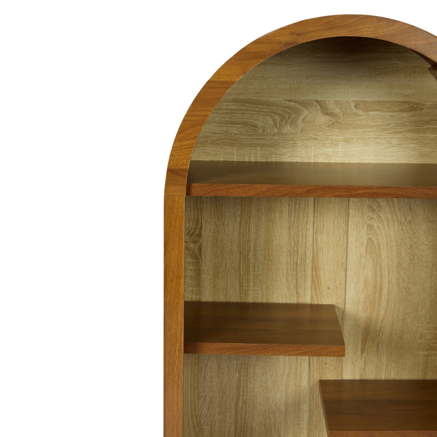 Hommoo 4-Tier Arched Bookshelf, Asymmetrical Open Storage Shelf, Wooden Freestanding Display Shelf for Entryway, Living Room, Bedroom, Hallway, Walnut