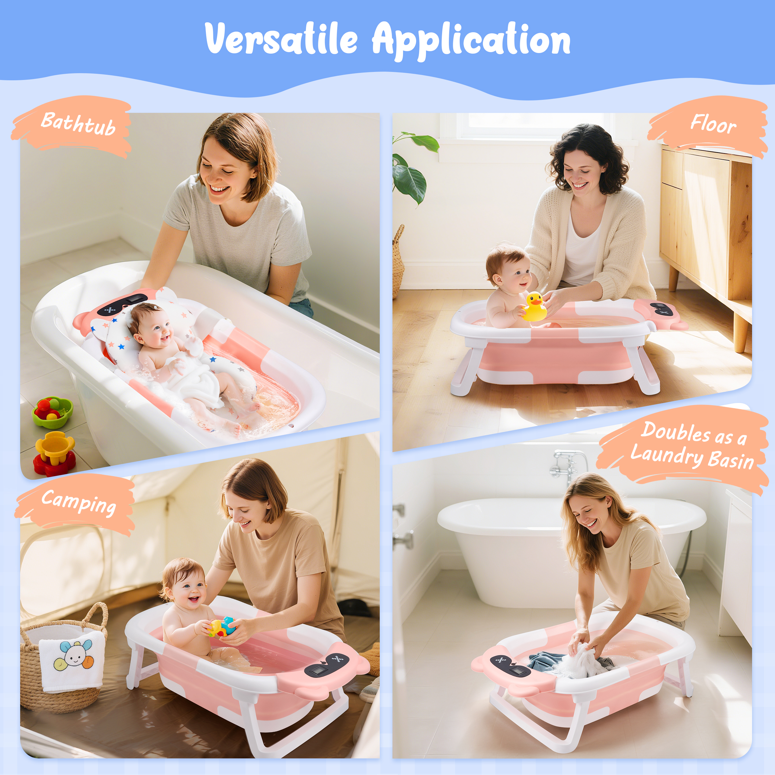 Doulami Collapsible Baby Bathtub with Cushion & Thermometer photo 7