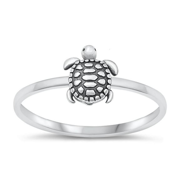 Cute Sea Turtle Ring 925 Sterling Silver High Polished Beach Band Jewelry Female Male Unisex Size 4