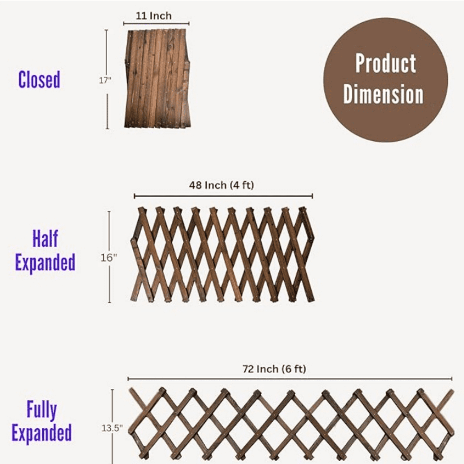 Garden Fence - 4 Pack, Total 24ft (L) Wooden Lattice Flower Edging for Yard Lawn Landscape Patio Outdoor D r, Expandable Plant Garden Trellis Animal Barrier Fence No Dig Panel for Small Dog