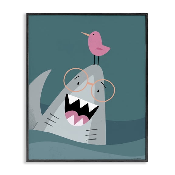 Stupell Industries Cottage The Friendliest Shark Black Framed Giclee Art, 11 x 14, by Rachel Nieman