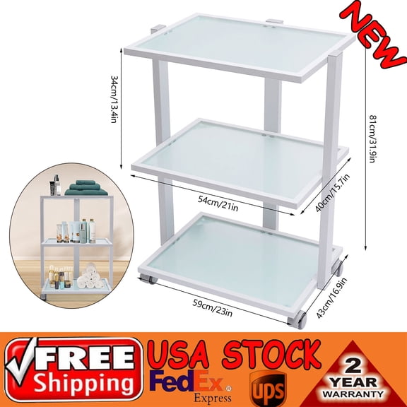 DENEST 3 Tier Salon Rolling Trolley Cart Stand Tray Rolling Cart with Wheel Storage
