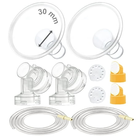 Maymom Breast Pump Kit Compatible with Medela Pump in Style Advanced Pump; 2xTwo-Piece 30mm Breastshield, 2 Valve, 4 Membrane, 2 Replacement Tubing; Replacement Part for Medela Shield, Medela Valve