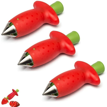 

3 Pieces Fruit Corer Remover Strawberry Remover Tomato Separator Device Strawberry Sheller Tool Stainless Steel Plastic Tool for Removing Hull Fruits and Vegetables Red
