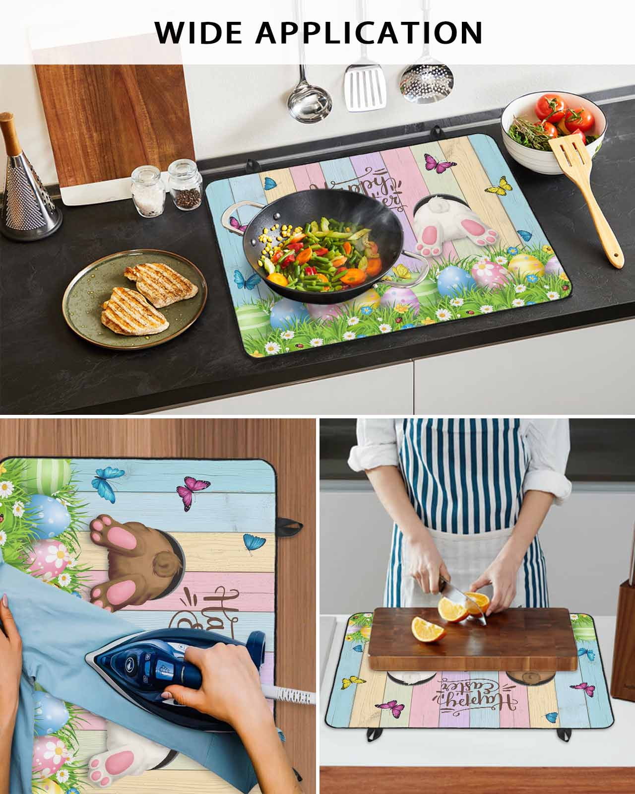 Large Induction Cooktop Protector Mat Easter Stove Top Covers for Electric Stove, Spring Easter Eggs Bunny Colorful Wooden Grain Decorative Stove Burner Cover Mats, Glass Top Stove Cover