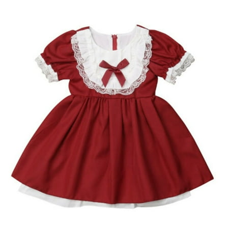 

Bagilaanoe Toddler Baby Girl Ruffle Dress Short Sleeve A-line Princess Dresses 1T 2T 3T 4T 5T Kid Casual Swing Sundress