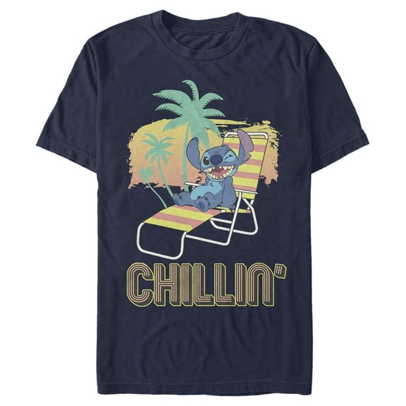 Men's Lilo & Stitch Chillin' on the Beach Graphic Tee Navy Blue 2X Large