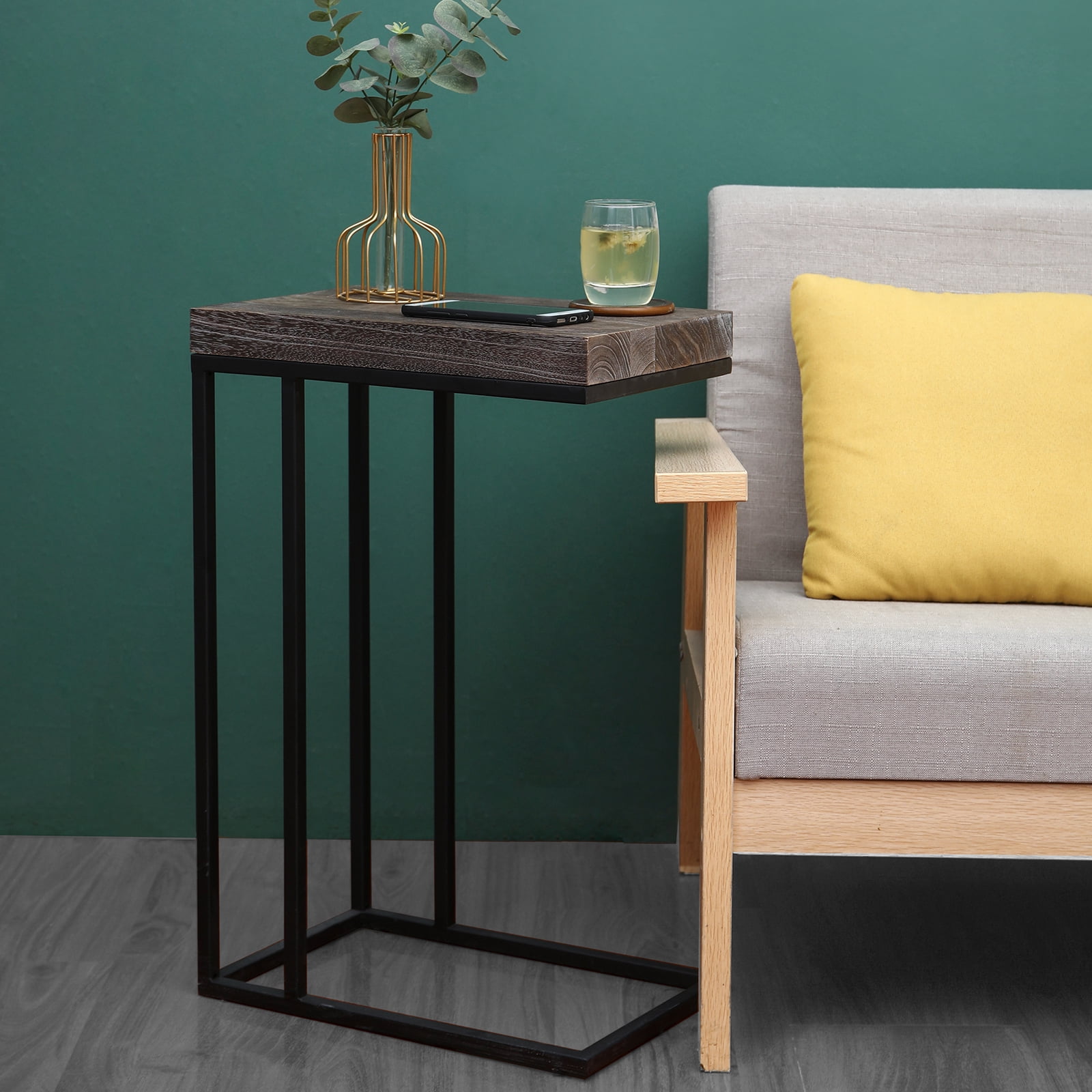 Proman Products Breeze Casual C Shaped End Table Small Side Table with Steel Base