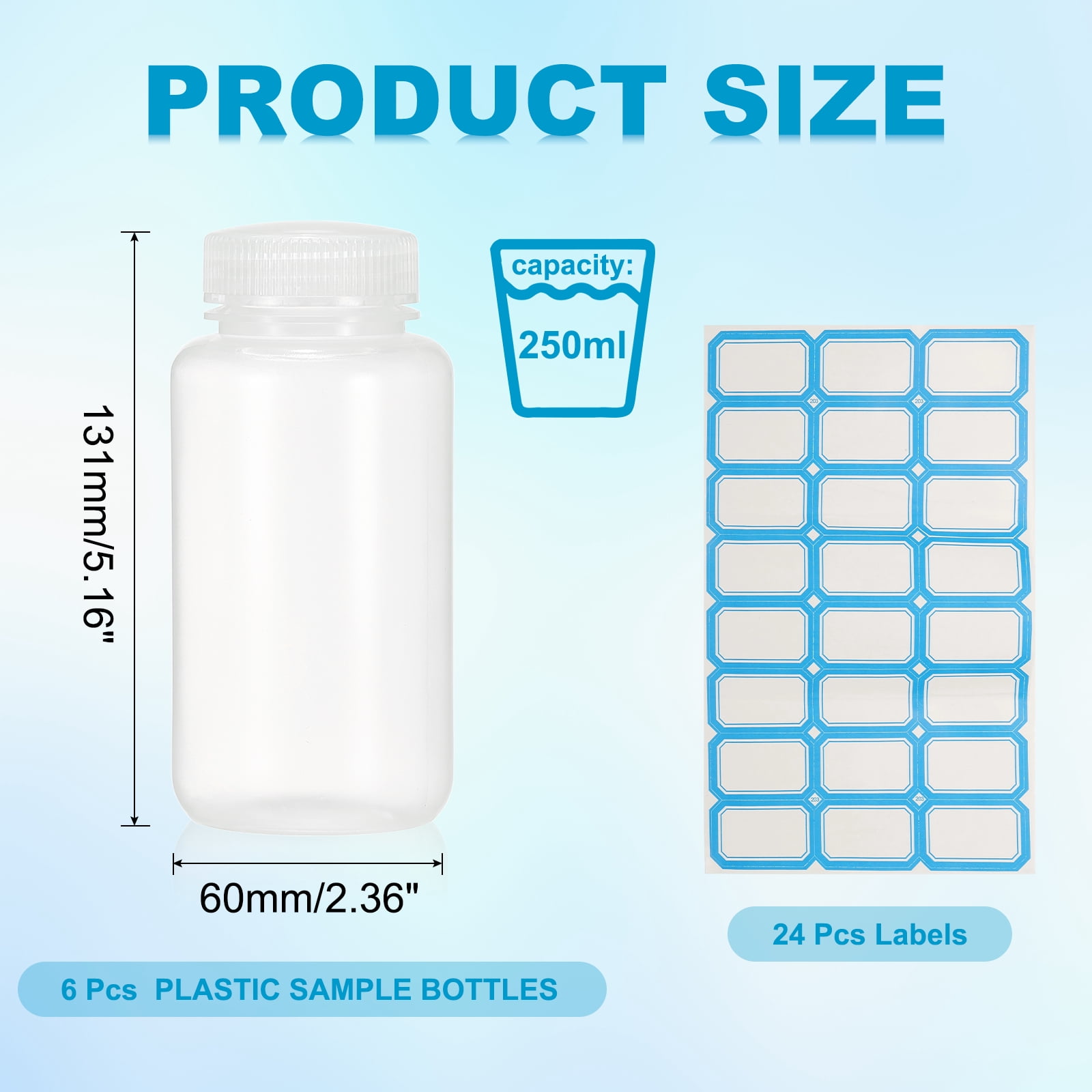 Uxcell 6Pcs Plastic Reagent Bottles, 8.8oz Laboratory Grade Chemical Sample Bottles PP Leak-Proof Liquids Storage Containers for Lab Reagents Travel Toiletries, Clear