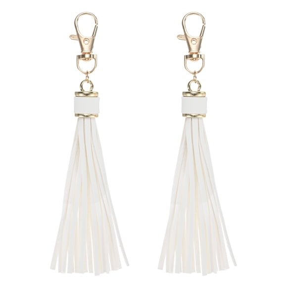 Uxcell 2-Pack PU Leather Tassel 5.9 Inch Small Keychain Tassel White with Rings for DIY Crafts
