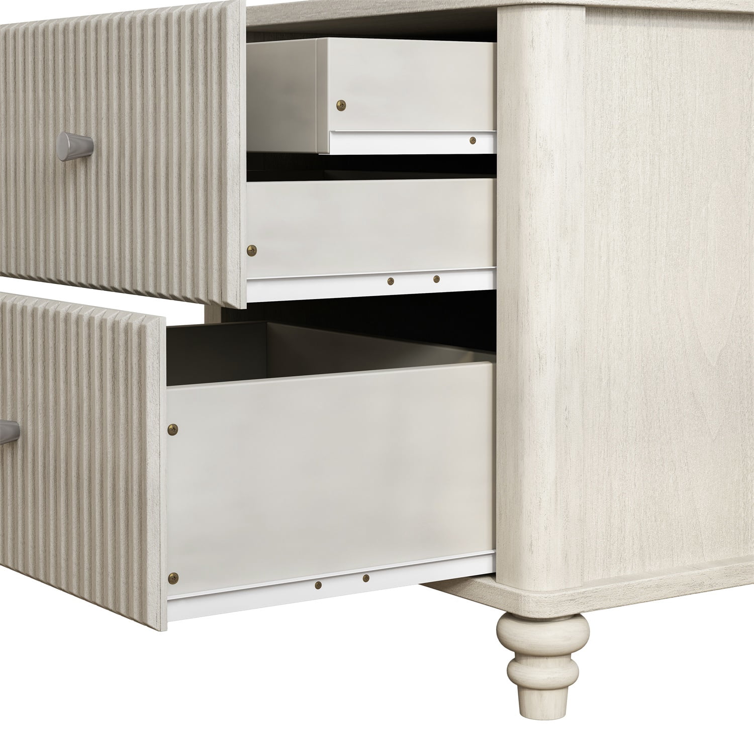 Hommoo Mid Century Modern Wooden Fluted Nightstand Set of 2, 21.65" Wide Bedside End Table Side Table with 3 Drawers and Metal Handle, for Bedroom, Living Room, Closet, Beige