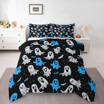 Manfei Teens Horror Ghost Full Size Comforter Sets, Happy Halloween Bedding Comforter Set, Gothic Cartoon Theme Reversible Bedding Sets, Breathable Home Decor, 3pcs