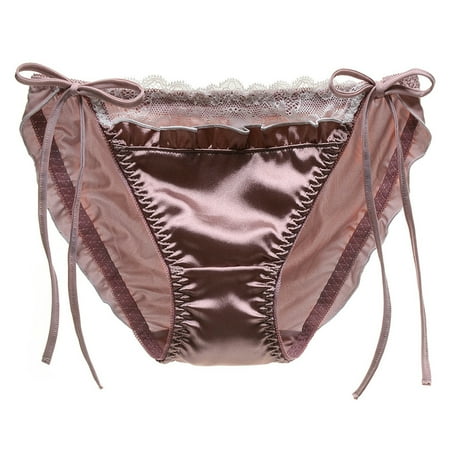Mairbeon Women Panties Lace Patchwork Lace Up Seamless Satin Breathable Anti-septic Mid Waist Soft Shirring Intimate Underpants Lady Underwear