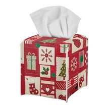 FUIALDOLG Tissue Box Cover PU Leather Car Tissue Holder Square Waterproof Facial Paper Organizer Dispenser for Bathroom, Vanity Countertop, Tabletop, Christmas Design