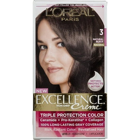 L'Oreal Paris Excellence Creme Triple Protection Hair Color, 3 Natural Black 1 ea