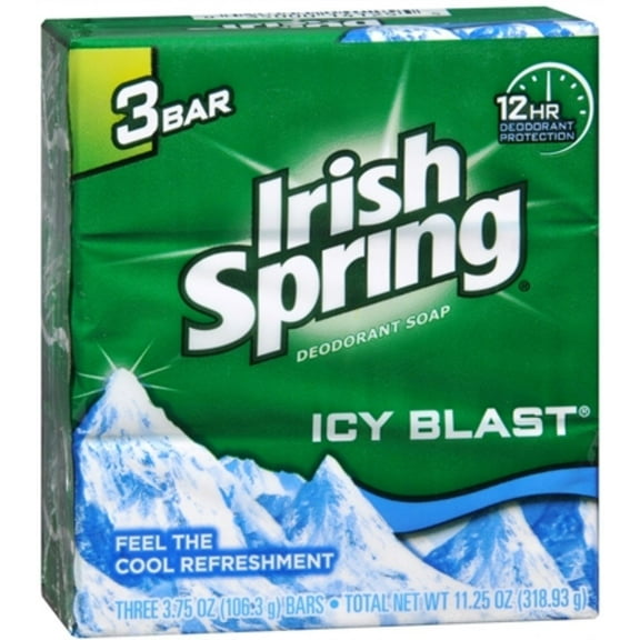 Irish Spring Deodorant Bar Soap, Icy Blast, 3.75 oz bars, 3 ea Pack of 4