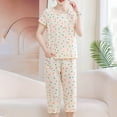 thumbnail image 2 of YABCSAZ 2 Piece Outfits Pajama Set for Women Short Sleeve Round Neck T Shirt Tops and Capri Pants, Casual Loose Fit Print Sleepwear Homewear Summer Lounge Sets, 2 of 6
