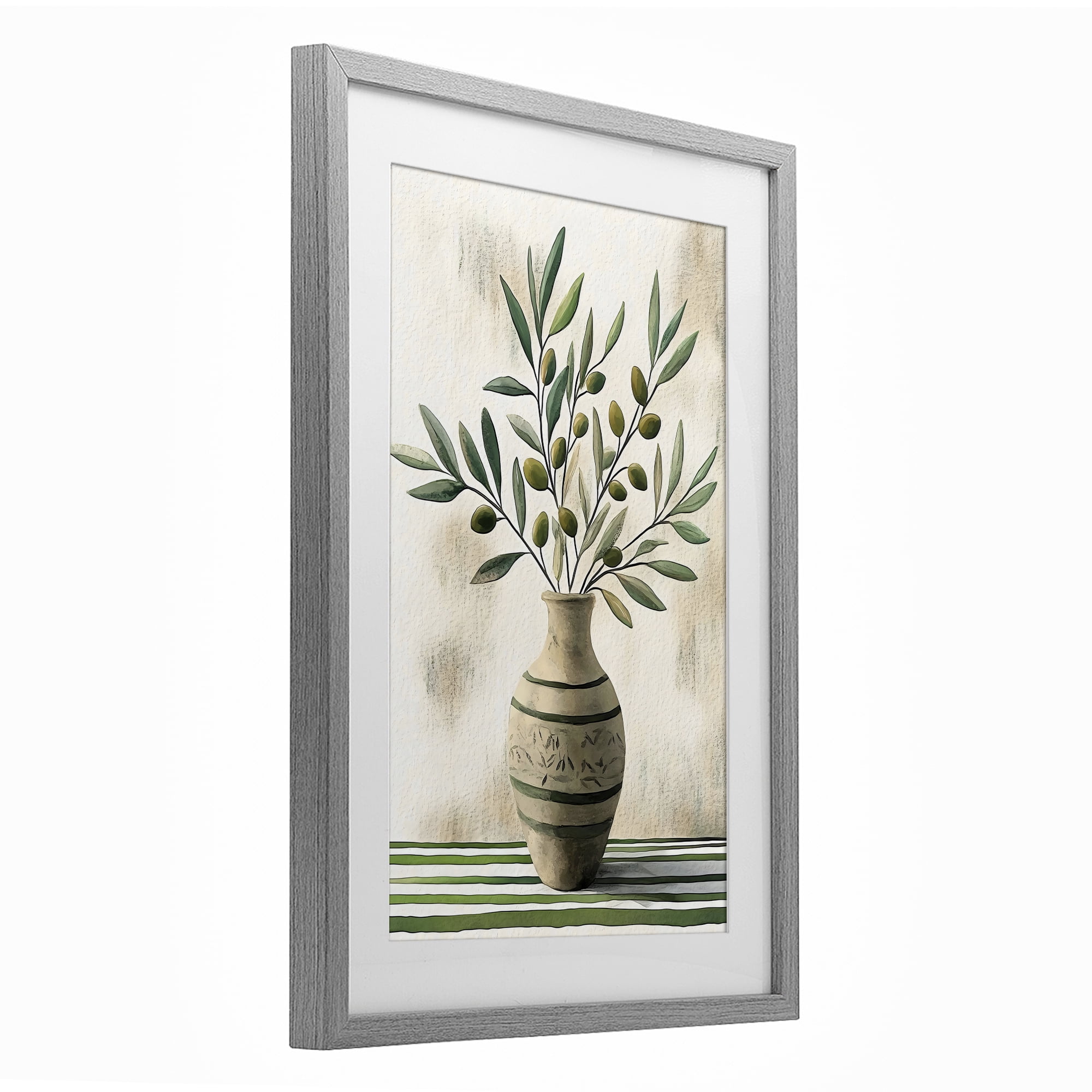 Stupell Industries Vase of Olive Branches Gray Framed Print Under Glass, design by Creative Studio