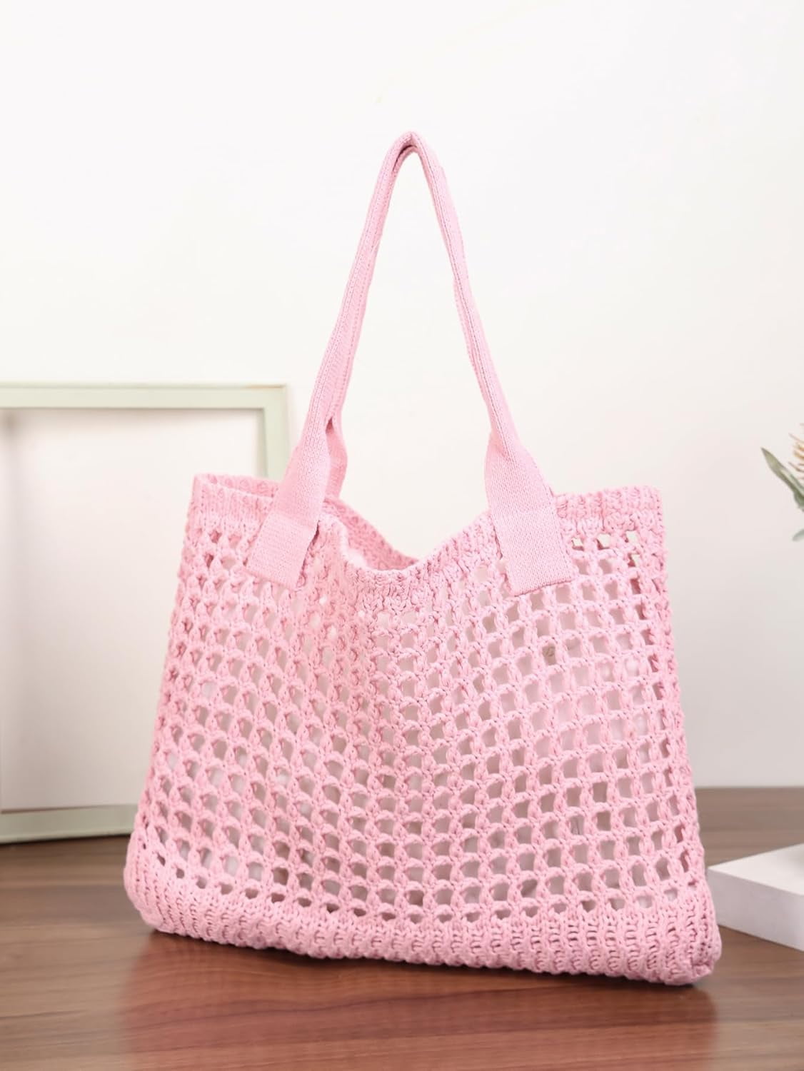 CAILDANL Women's Beach Tote Bag, Crochet Knit Hollow Design, Stylish Tote for Beach,Travel and Everyday Use Aesthetic Handbag