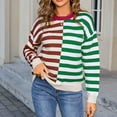 thumbnail image 2 of WRKEKC Womens Sweater Trendy Autumn Winter Casual Long Sleeve Stripe Print Knit Pullover with Round Neck Color Block Design Loose Fit Warm for Cold Weather, 2 of 10