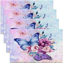 Butterfly Table Place Mats Blue Purple Table Place Mats Set Girls Butterfly Placemats Set of 4 Pastel Print Placemat for Kitchen Dining Table 18"x12" for Boys Girls Kids Adults
