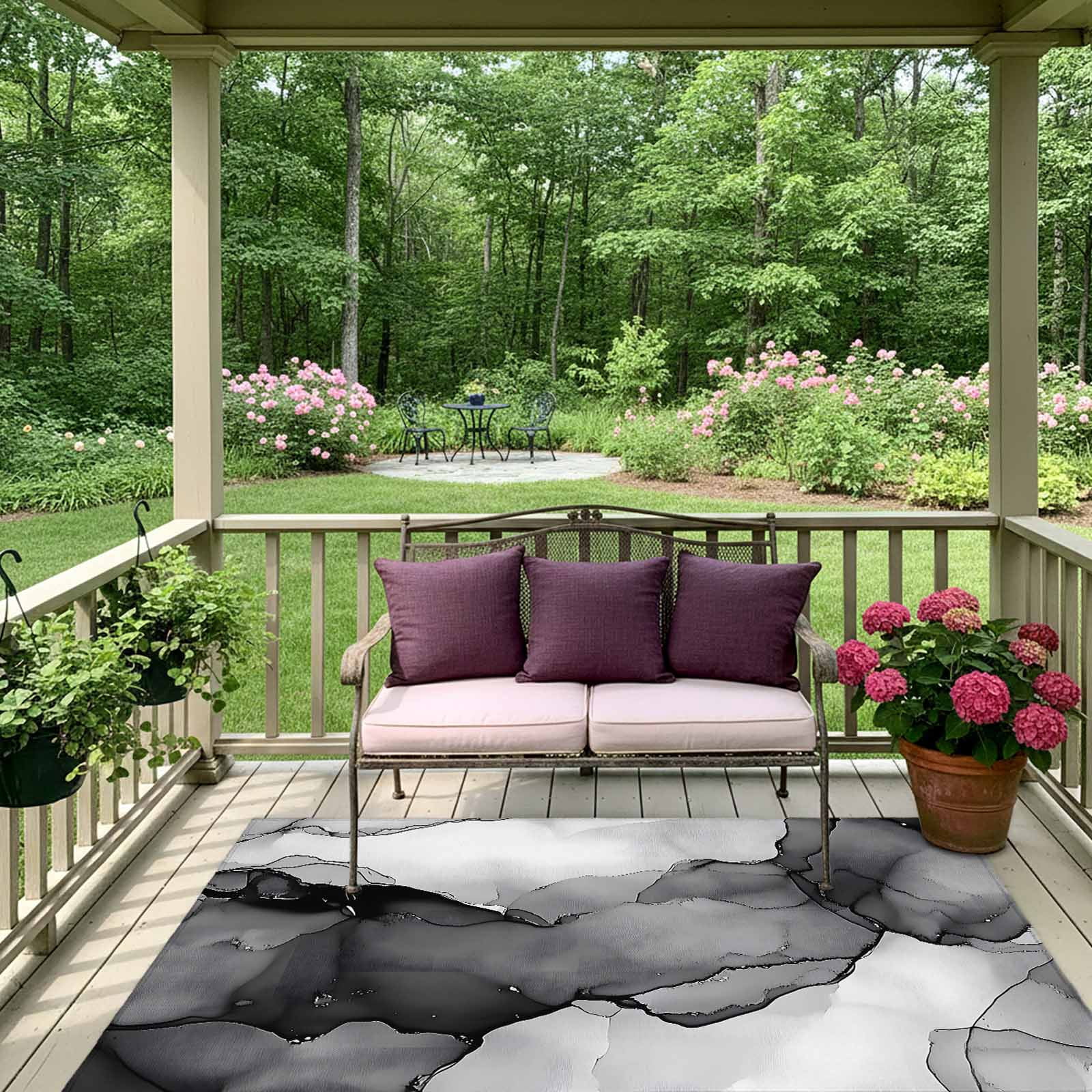 Outdoor Rug 5x8ft Abstract Ombre Grey Black Marble Large Area Rug Modern Art Indoor Outdoor Carpet Outdoor Rugs Mats for Patio Camping,RV,Front Door, Outside Decor