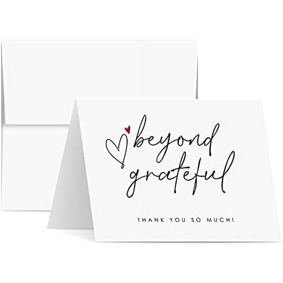Beyond Grateful – Thank You So Very Much! w/Small Red Heart – Elegant Greeting Cards for Wedding, Christmas, Valentine’s, Bridal Shower, Anniversary – Blank Inside | 4.25 x 5.5” | 25 per Pack$$Office