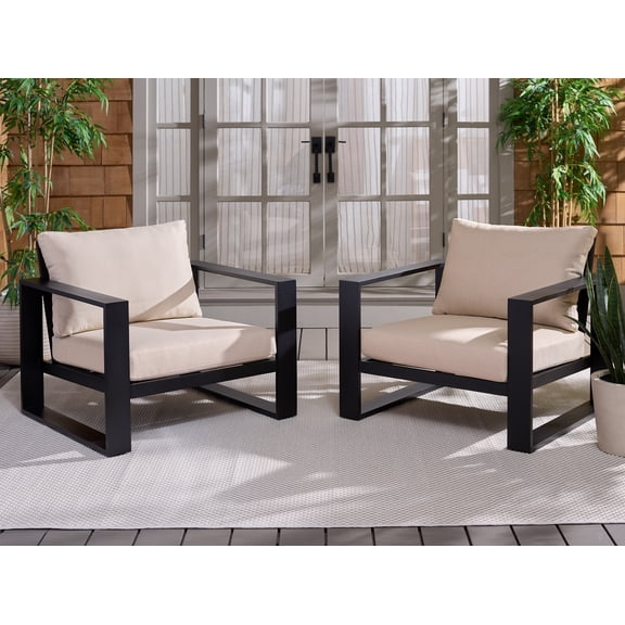 Safavieh Fash Scandinavian Metal and Fabric Armchair, Black/Taupe, Set of 2