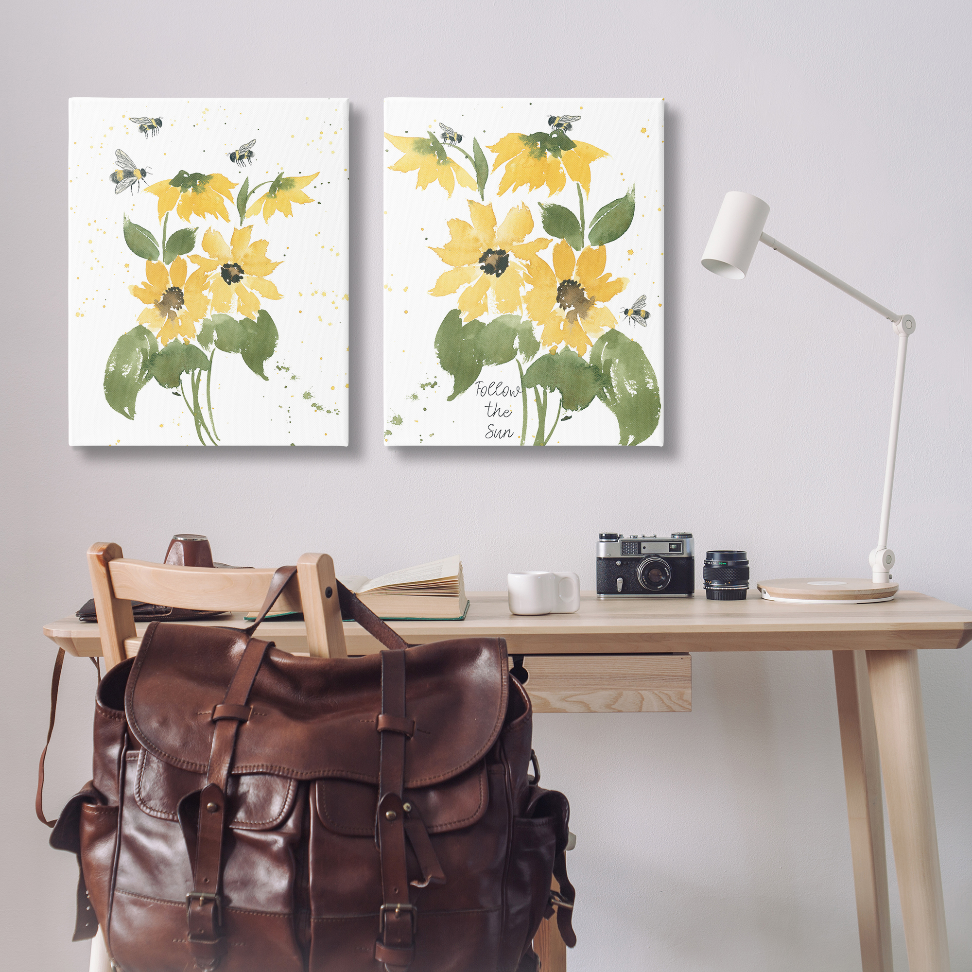 Stupell Industries Follow the Sun Flowers Plants & Flowers Painting Wrapped Canvas Art Print Wall Art, 24 x 30, Set of 2