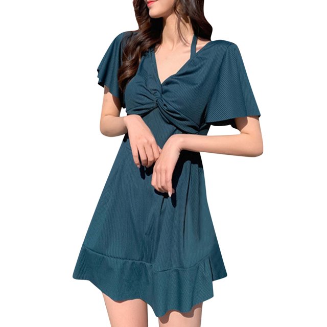 Aayomet Maillots de Bain pour Femmes Shorts Pièce Swimsuit Vêtements de Bain Robe à Manches Courtes Swimsuit (Vert, Taille Unique)