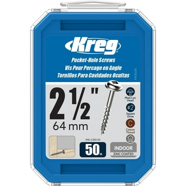 Kreg SML-C250-50 Zinc Pocket-Hole Screws, 2 1/2 Inch, #8 Coarse Thread, Maxi-Loc Head (50 Count)
