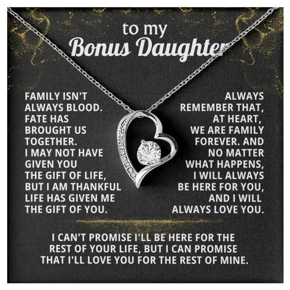 Jewelry To My Bonus Daughter From Dad, From Dad, Necklace For Bonus Daughter, Birthday, Step Daughter, Family Forever #1682, White Forever Love Necklace