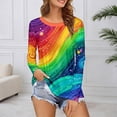 thumbnail image 2 of Women's Long Sleeve Shirt Colourful Rainbow Print T-Shirt Round Neck Tops 70s Hippie Carnival Fancy Dress Outfit Tunic Blouse Casual Streetwear, 2 of 5