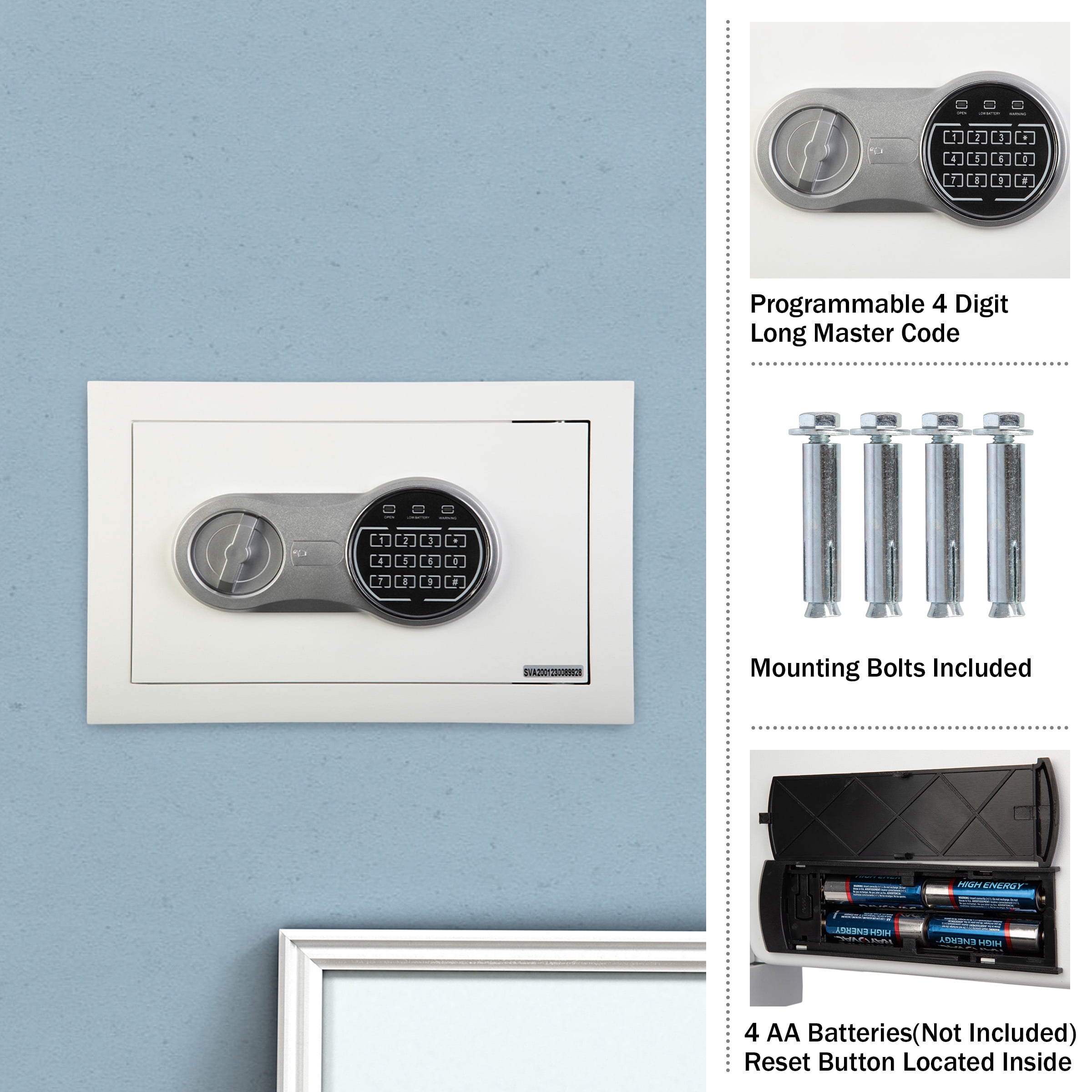 Stalwart Paragon In Wall Safe with Digital Keypad, 12.5" x 6" x 8.75", White