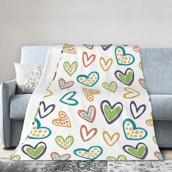 Lovely Love Graffiti Throw Blanket, Anti-Pilling Ultra-Soft Micro Fleece Cover Blanket for Bed Sofa, for All Seasons, 80"x60"