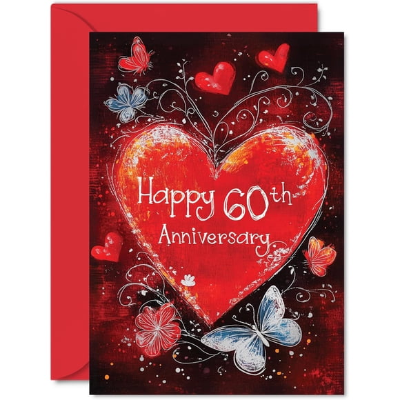Beautiful Silver 60th Anniversary Cards for Women Men - Love Heart - Elegant Wedding Anniversary Card for Husband Wife Boyfriend Girlfriend, A5 Gorgeous Greeting Cards Gift