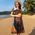 thumbnail image 4 of Fotbe Oil Painting Style Iceberg Yak Pattern Dress Casual Womens Fashion Short Sleeve Maxi Dress T Shirt Dress Striped Long Color Block Maxi Dress, 4 of 6