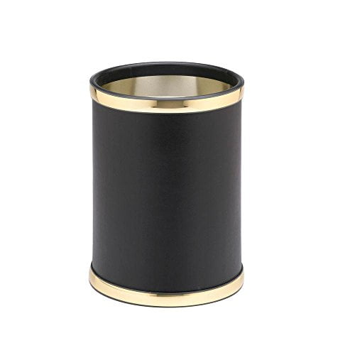 Kraftware Corp. 50048 Sophisticates Black W/ Polished Gold 10.75 Inches Rd. Waste Basket