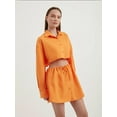 thumbnail image 3 of High Waist Drawstring Buttoned Mini Skirt, 3 of 5