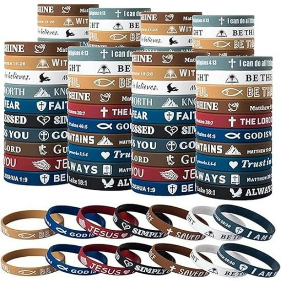 20 Pcs/Set Silicone Bible Verse Bracelets – Cute Christian Bracelet Colored Wristbands – Comfortable and Lightweight – Perfect Religious Gifts for Men, Women