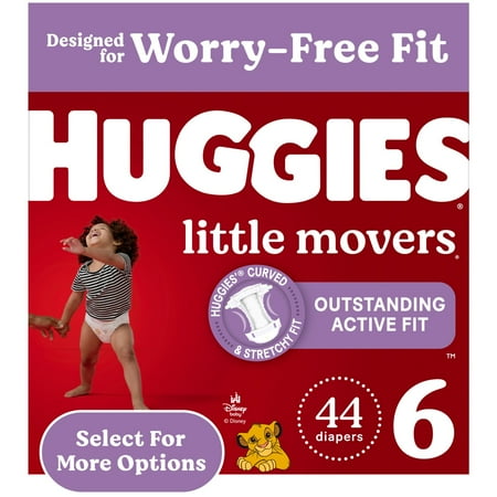 Huggies Little Movers Baby Diapers, Size 6 (35+ lbs), 44 Ct (Select for More)