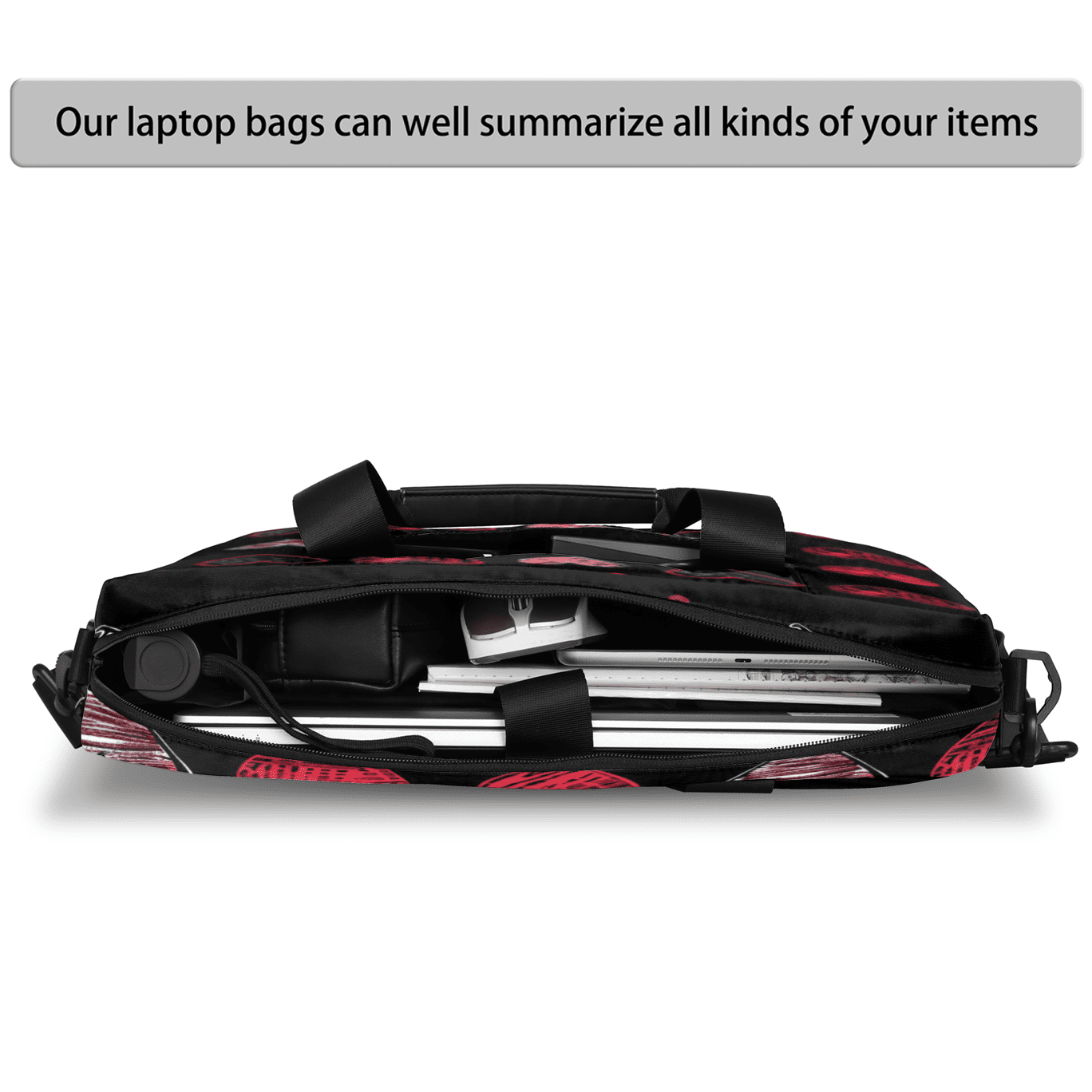 Herdesigns Valentine's Day Black Red Heart Laptop Bag for Women Men, Computer Case Briefcase Messenger Bags, 15-15.6 inch Laptop Sleeve Shoulder Bag