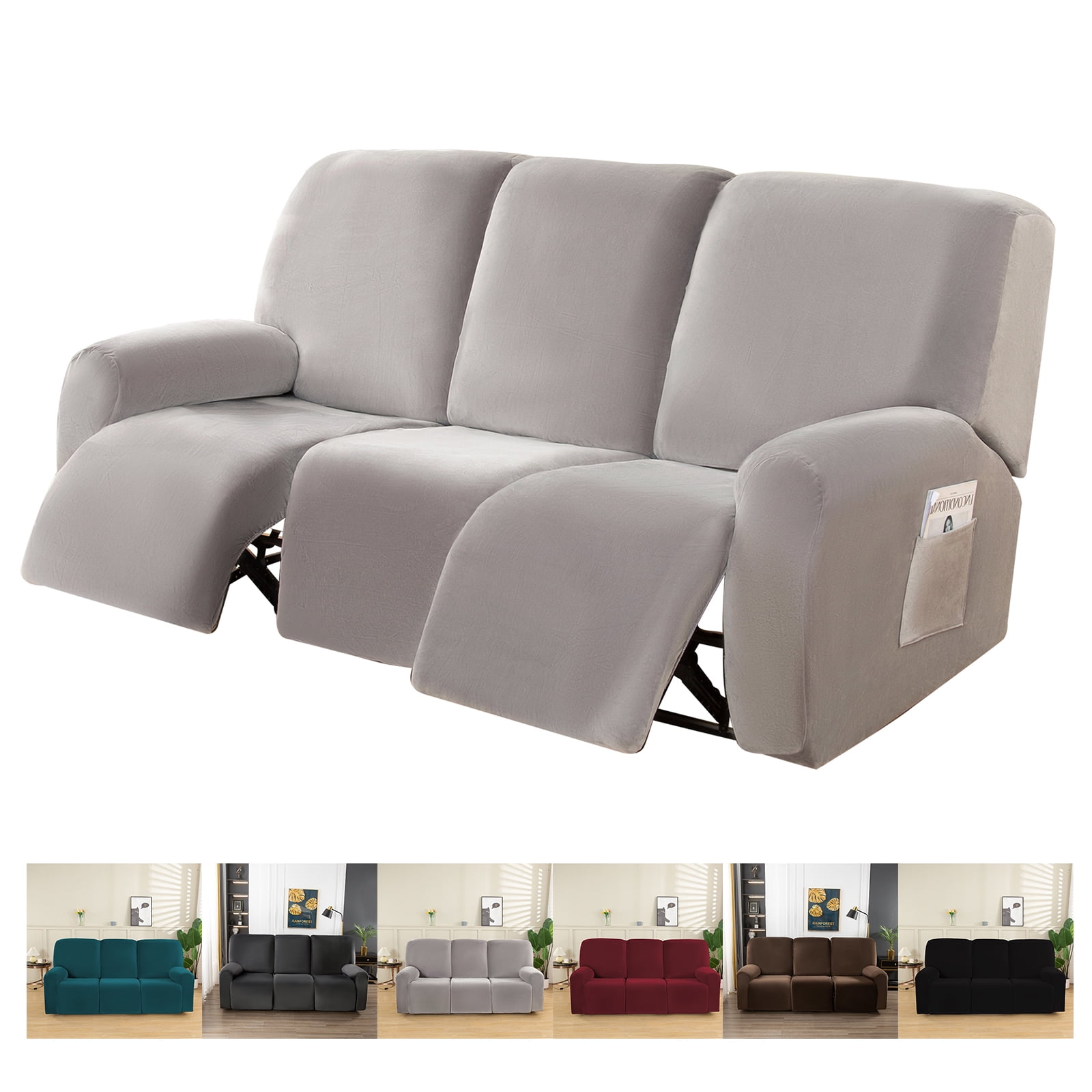 CJC Velvet Recliner Covers, Stretch Armchair Slipcovers, 8Piece for 3