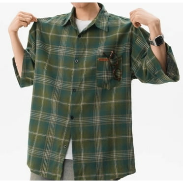Retro plaid short-sleeved shirt men and women summer loose couples shirt lazy slack sense half-sleeved blouse