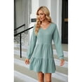 thumbnail image 3 of XCHQRTI Women's V Neck Dress Ruffle Sleeves Long Sleeves Dress Tighten Waist Solid Color Dress, 3 of 9