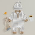 thumbnail image 2 of Bagilaanoe Newborn Baby Girl Boys Fall Jumpsuit Stripe Print Long Sleeve Bodysuit + Hat 3M 6M 12M 18M Infant Casual One Piece Romper, 2 of 7
