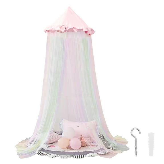 Colorful Girl Bed Canopy Netting Machine Washable Dust Proof Bed Ceiling Tent With Hanging Hook for Bedroom Reading Corner